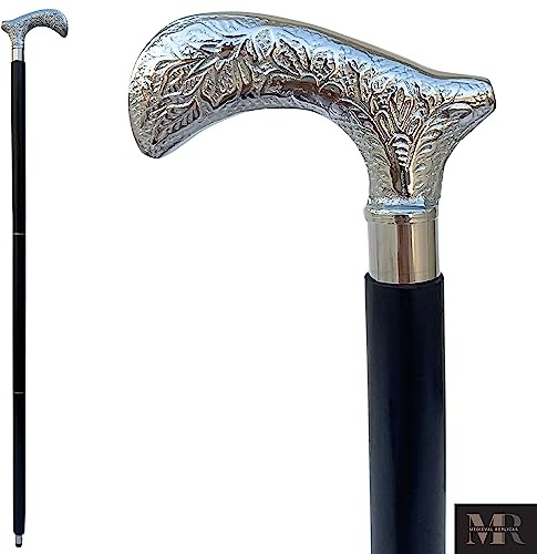 Bastón de madera Icrafts, 94 cm, estilo clásico, de madera de ébano y sheesham negro, decorado con mango plateado, para hombres y mujeres, regalo del día del padre, bastones decorativos de madera