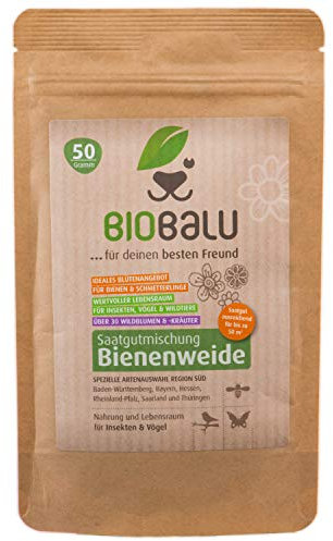 Biobalu Bienenweide - Blumenwiese Samen mehrjährig & winterhart, Samen - Über 40 heimische Blumen und Wildkräuter, spezielle Artenauswahl für Süddeutschland 50g