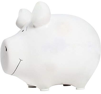 Premium Weddings Sparschwein weiß ca. 12,5 x 9 cm handgefertigt aus Keramik - Sparbüchse Spardose edles Sparschwein zur Hochzeit Sparschwein zur Taufe