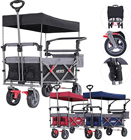Arebos Rullvagn premium vikbar med tak | transportvagn | vikbar | upp till 100 kg | fram- och bakbroms | svart