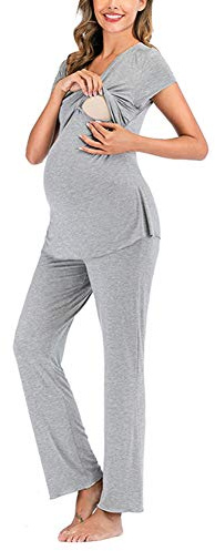 Webuyii Conjunto de Pijamas de Maternidad Pijamas de Lactancia Suave Conjunto de Pijamas de Lactancia Conjunto de Pijamas de Lactancia Gris L