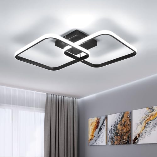 Osairous Plafoniera LED Soffitto 42W 4700LM, Lampada da Soffitto Quadrata Moderna 64cm, Plafoniera Soggiorno in Acrilico per Camera da Letto, Cucina, Studio, Ufficio 6500K Luce Bianca Fredda, Nera