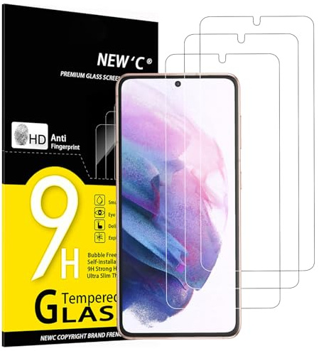NEW'C 3 Pack, skärmskydd i glas för Samsung Galaxy S21 5G (6,2 Tum), bubbelfri, 9H hårdhet, 0,33 mm ultratransparent, ultrabeständigt härdat glas