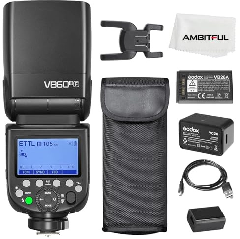 Godox V860III-F TTL 2.4G GN60 HSS Camera Flash with 10-Speed Adjustable Modeling Light, one-Key Switch TTL+2600 mA, Extremely Fast Recovery Lithium Battery Speedlite for Fuji (Godox V860III-F)