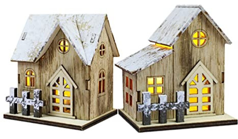 UKCOCO 2 Piezas Iluminan La Casa del Pueblo de Navidad - Casa de Madera Decoraciones para Centros de Mesa Luminosos