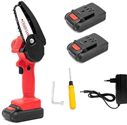 Geevorks 220 V Mini scie électrique sans fil portable avec 2 piles de 7,5 A (Recargable), 5 m/s 6,3 in Tronçonneuse électrique, double interrupteur, éclairage LED+tournevis, pour le jardinage