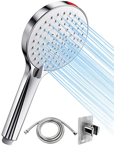 Wassersparender Duschkopf mit 1.6M Schlauch Sparduschkopf - SREWOHS Energiespar Duschkopf Wasserspar Duschkopf Druckerhöhend Spar Duschkopf Set mit,Chrom (8L/Min Wassersparend Duschkopf)