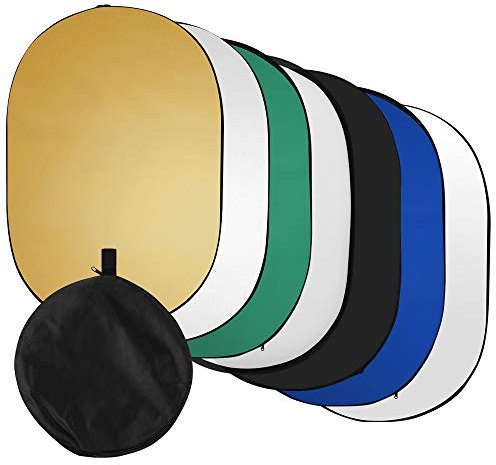 Andoer 60 x 90 cm / 24 x 35 pulgadas Reflector de luz para fotografía 7 en 1 (translúcido, plateado, dorado, blanco, negro, verde, azul) plegable multidisco para estudio al aire libre con bolsa de