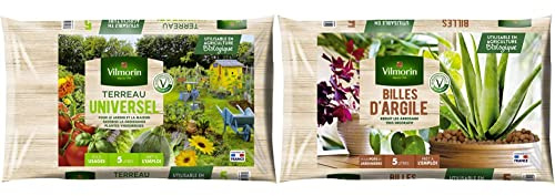 Vilmorin Terreau Universel, Marron - 5 L & Billes d'argile, Marron - 5 litres - 1,8 kg