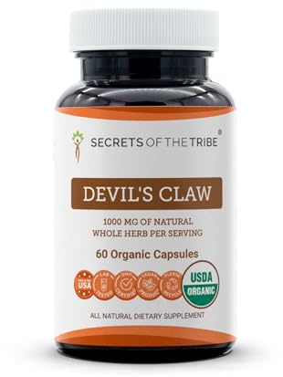 Secrets of the Tribe Devil's Claw USDA Organic Capsules | Certified Organic Vegetarian Capsules, Herbal Dietary Supplement | Devil's Claw (Harpagophytum Procumbens) Dried Root (60 Capsules)