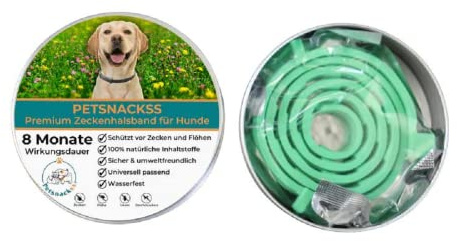 Zeckenhalsband für Hunde - 100% Natürliche Inhaltsstoffe - bis zu 8 Monate wirksamer Schutz gegen Zecken, Flöhe und Läuse - Universell passend (1er Pack)
