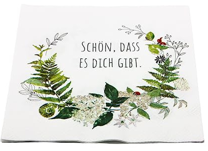 Hochwertige Lunch-Servietten/Papierservietten/Tafel-Servietten/Deko-Serviette, Motiv: Schön, dass es Dich gibt. L/H 33 x 33 cm. Menge 40 Stück.