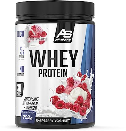 ALL STARS 100% Whey Protein Pulver 908g Raspberry Yoghurt | Cremiger Shake mit bis zu 80% Eiweiß, enthält wertvolle Aminosäuren für Training, fettarm & kohlenhydratarm
