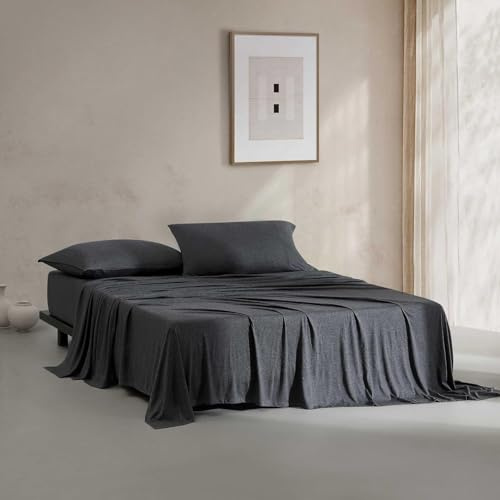 Calvin Klein - King Bed Sheets, Cotton Melange Jersey Bedding Set with Matching Pillowcases, Deep Pockets, Oeko-Tex Certified (Modern Cotton Gunmetal Grey)