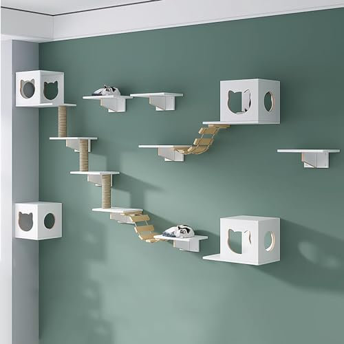 Kletterwand Katzen, Katzentreppe Wand, Katzen-Wandrahmen-Klettergerüst-Set aus Kiefernholz, zum Spielen und Entspannen von Katzen (Size : Package 4)