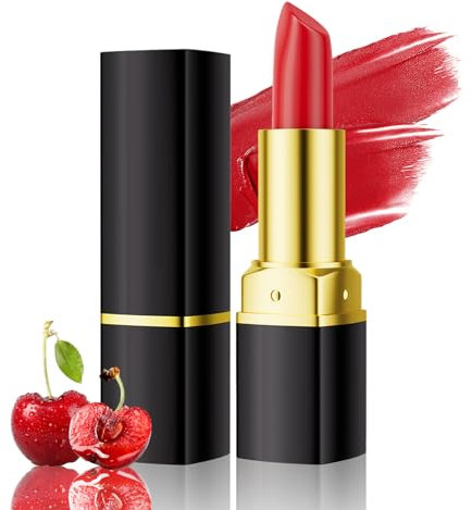 Barra de Labios Termocromática Hidratante – Bálsamo Labial 2 en 1, Larga Duración, Resistente al Agua, Cosmético Maquillaje Personalizado, Regalo Ideal para Mujer y Adolescente, Tono Cereza Roja
