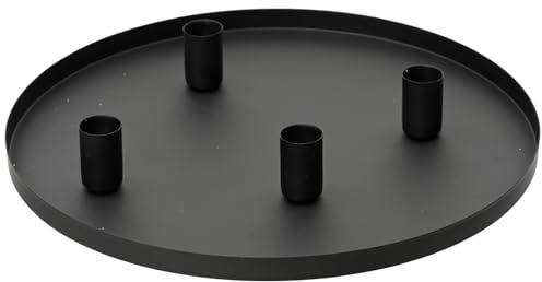 Tablett Schwarz mit 4 Magnet-Stabkerzenhaltern Ø 30 cm - Metall