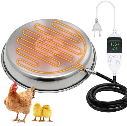 BREUAILY 34cm Heizplatte für Geflügeltränke 55W Metal Hühnertränke Beheizte Basis Tränkenwärmer Geflügel mit Digital Temperturregler und Timer für Hühnerstall Farm (34cm)