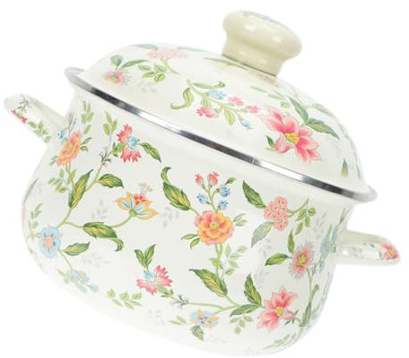 Angoily Vintage Emaille Suppentopf Dicker Kochtopf Mit Doppelgriffen Induktionstauglich Kleine Suppentöpfe Für Küche Vielseitiger Milch Eintopftopf Mit Floralem Design Für Glaskeramik- Und
