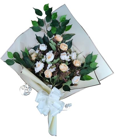 DRW Ramo de Flores para Cementerio Ramo Flores Artificiales para Meter en el Bote Jarron o sobre Sepultura 73x63x20 cm (Ranunculos te)