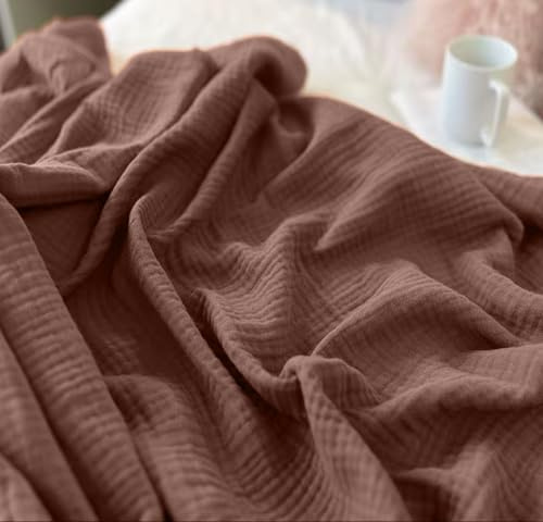 KyraHome Überwurfdecken aus 100% Bio-Baumwolle, 228,6 x 228,6 cm, Queen-Size-Bett, vorgewaschene Musselin-Decke, pflanzengefärbt, atmungsaktiv, leichte Gaze-Sommerdecken für Erwachsene, Bett, Couch