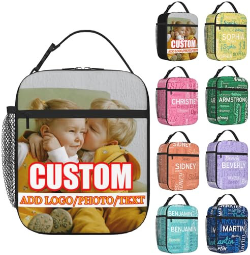 LLLGSH Personalisierte Lunchtasche, Personalisierte Lunchtasche mit individuellem Namen, Benutzerdefinierte Lunch Bag mit Namen Bild Text, für Kinder Damen Herren Erwachsene, Arbeit, Büro, Schule