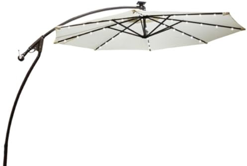 Sonnenschirm Gartenschirm 9,8 Fuß Solar-LED-Terrassen-Außenschirm, Hängender Freischwinger-Regenschirm, Versetzter Regenschirm, Leicht Zu Öffnende Einstellung Mit LED-Leuchten Terrassenschirm(Color:E)