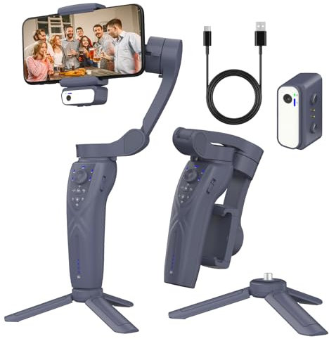 3-Axis Gimbal Stabilizer for iPhone,Professional Handheld Foldable Gimbal,Phone Tripod Selfie Stick,with AI Face Tracking,Support Gesture Control,for Smartphone Video Recording (F12-Black)