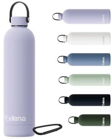 Exllena Botella Termica 750ml – Botella Agua Acero Inoxidable 304, Garrafa Termica para Agua Fría y Caliente, 100% Estanco con Asa y Gancho – Ideal para Viajes, Gym y Exterior