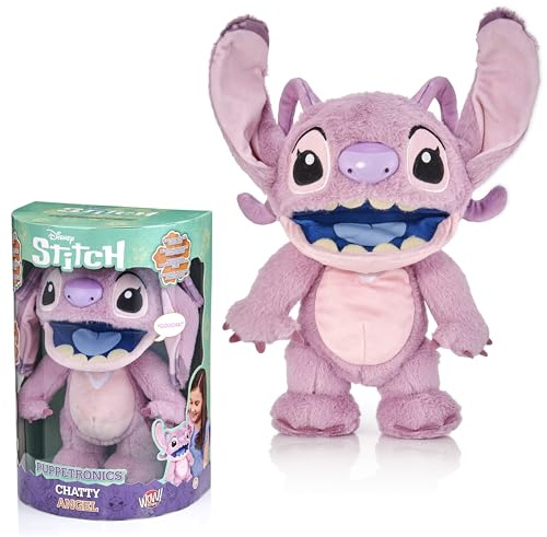 Wow! Stuff Disney Chatty Angel Deluxe Puppetronic, Interaktive Animatronik Puppe mit über 50 Sounds, spricht und bewegt Sich, Größe ca. 30 cm, für Kinder und Erwachsene, Violett