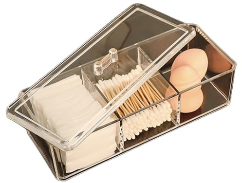 Hoiumlz Wattestäbchen Behälter Baumwolle Ball Tupfer Halter mit Deckel Clear Badezimmer Organizer Baumwolle Pad Organizer Acryl Organizer für Baumwollkugel, Baumwolltupfer, Runde Pads, Haarzubehör