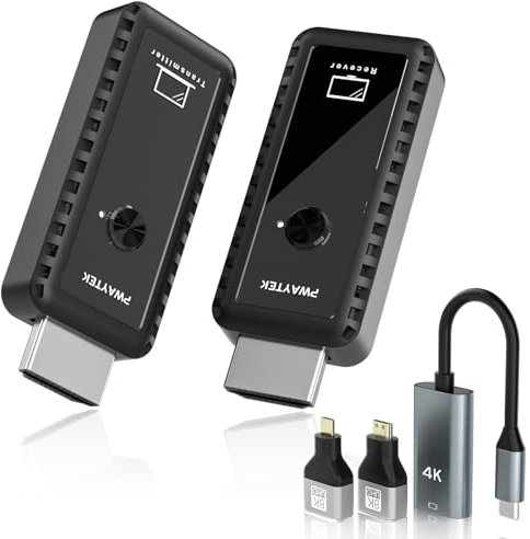 PWAYTEK Trasmettitore e ricevitore HDMI wireless con decodifica 4K, uscita 1080P, portata 100FT, doppia banda 2,4G/5G, per PC/laptop/TV/proiettore, Plug & Play, senza app