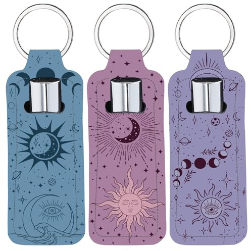 craspire Porte Baume à Lèvres Porte Clés Pochette Rectangulaire en Néoprène Imprimé Motif Soleil Lune Étoiles pour Rouge à Lèvres Étui Portable pour Gloss Sac de Rangement de Maquillage de Voyage