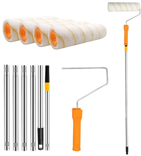 Rullo colorato con asta telescopica, rotolo di colore in lega di alluminio, 30-180 cm, set di rulli colorati, asta telescopica con 4 rulli di colore, set da pittura per pittura da parete