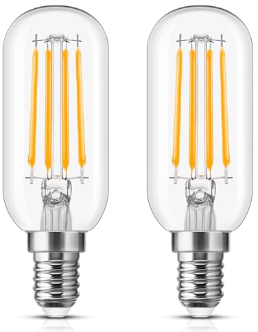 Flaspar 4W E14 LED Cooker Hood Light Bulbs T25 Warm White 2700K 2Pack | LED filament bulb 40W replacement,tubular bulb,small screw extractor fan bulbs for fridge, freezer