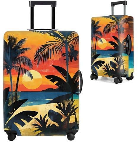 THISFIND Tropical Sunset Luggage Cover – Stretchable Suitcase Protector with Beach, Palm Tree & Sunset Design – Fits 24-26 Inch Luggage – Durable & Scratch-Resistant Travel Cover with Zipper Access,M