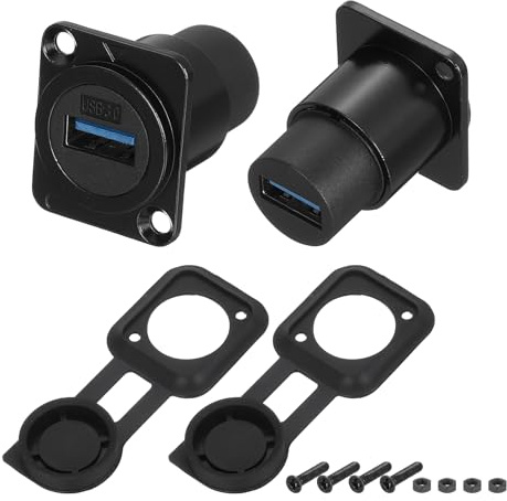 sourcing map 1Pcs USB 3.0 Panel Mount Coupler, D-Type USB Pass Through Connector, 5.0Gbps Black Bulkhead Extension for Home/Office/Industrial
