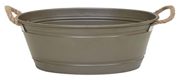 Pflanztopf Beat oval aus Metall mit Kordelgriffen | Dekorativer Blumentopf, Übertopf, Pflanzwanne | robust & vielseitig in 4 modernen Farben und verschiedenen Größen (Olive, M 43x30x22cm)