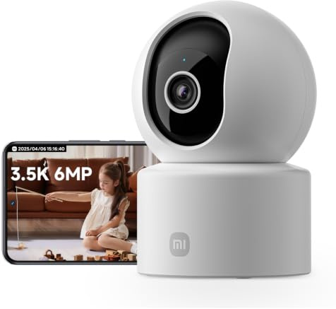 XIAOMI C500 Indoor Camera, 3.5K 6MP 360° Security Camera Indoor, Pet Camera Person/Pet Detect & Auto-Track, Physical lens Shielding, True Colours in Low Light, Two-Way Audio, 2.4/5GHz Wi-Fi 6, Alexa