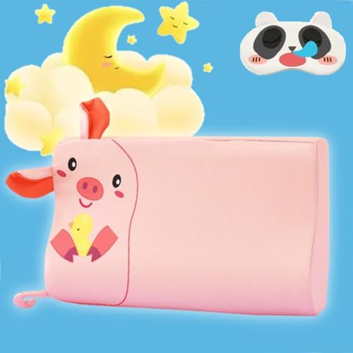 schlummerkids Calmly - Das Kinderkissen für besseren und gesünderen Schlaf Kinderkissen, ergonomisch geformt, atmungsaktiv, mit niedlichen Tiermotiven,kinderkissen ab 3 jahre (I,46 x 27cm Kissen)