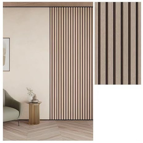 Lamellen-Wandverkleidung, selbstklebend, moderner Holzeffekt, zum Abziehen und Aufkleben, Paneele für Wände, Möbel, DIY Khaki 3-meters*60cm