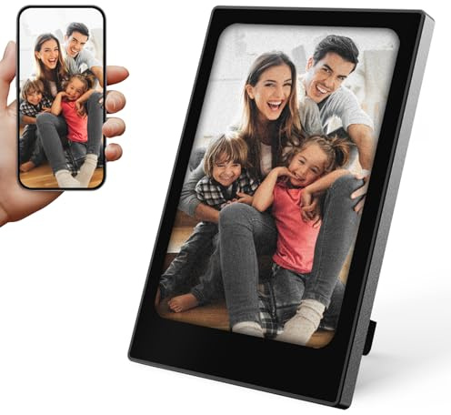 ZONSUSE Mini Cadre Photo Numérique E-Ink, Cadre Photo Portable Aluminium 4 Pouces, Écran IPS 4 Couleurs, Affichage Permanent Économe en Énergie, Meilleurs Cadeaux Photo pour Les Parents (Noir)
