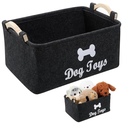Qaestuan Hundespielzeug Aufbewahrung 38×25×18cm Aufbewahrungskorb Filz | Faltbare Spielzeugkiste Mit Griff Aufbewahrungskorb für Hundespielzeug für Ordnung Von Tierbedarf & Haustierspielzeug