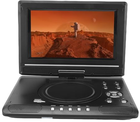 Jectse Lettore DVD Portatile da 9,8 Pollici, Riproduzione Full HD 1080p, Suono e Schermo Coinvolgenti, TV Wireless e Sintonizzatore FM, Compagno di Viaggio Ideale, per Viaggi di (Spina europea)