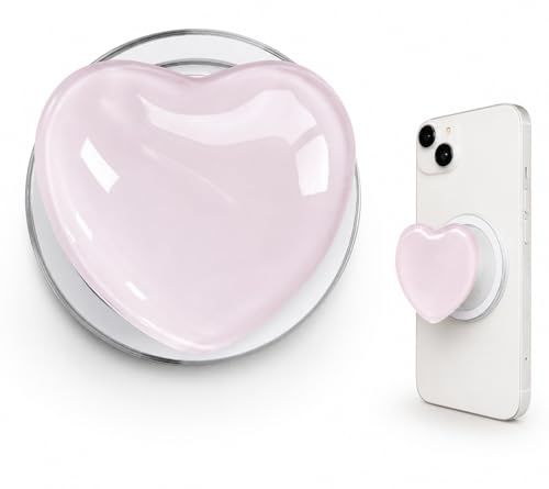 Magnetic Phone Grip with Expanding Kickstand - Cute Heart-Shape Design, Extendable Holder & Stand Compatible with Cases & Wireless Charging for Smartphones Tablets (Pink)