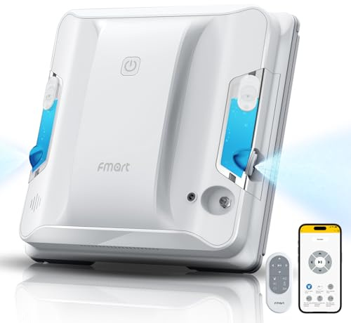 Fmart W7 Robot de nettoyage des vitres, fonction de pulvérisation et de nettoyage automatiques avec puissance d'aspiration de 3800 Pa, réservoir d'eau de 60 ml, idéal pour les bâtiments à plusieurs