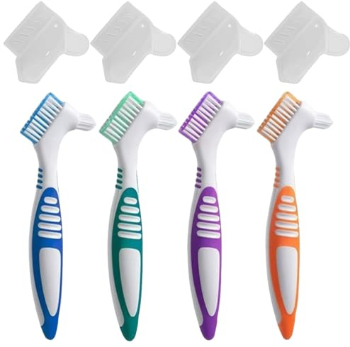 MNYXIS 4 Pezzi Protesi dentale scovolino denti, Spazzola di Pulizia Protesi, Dentiera Spazzola Portatile, denti finti scovolino denti, spazzolino per protesi dentale, Con 4 maniche di protezione