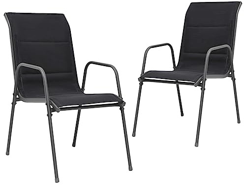 XHNIFBN Stapelbare Gartenstühle Schwarz 2er Set Stahl Textilene 51x66x88 cm Sitzhöhe 40 cm Balkon Terrasse