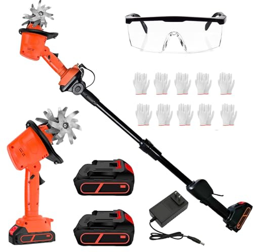 Motobineuse électrique sans Fil Portable avec 2 Batteries et 4 rangées de Dents, rotavator électrique de Jardin, Largeur et Profondeur de Travail de 100 mm, pour pelouse/Jardinage/Culture du Sol