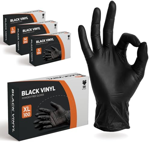 The Real Touch Disposable Gloves, 100 Count, Latex-Free, Powder-Free, Food Grade, Comfortable Fit, Multi-Purpose Black Vinyl Gloves for Food Handling, Cleaning & Beauty (100, XL)